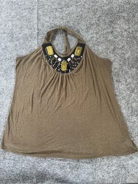 Rue21 Womens XL vintage Embellished Halter Tank Top Beaded Y2K Boho Stretch